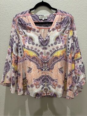 Hale Bob Multicolor Paisley Peasant Tunic - Pink, Purple, Yellow